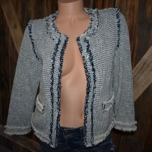 Zara Basic Frayed Edge Tweed Blazer Jacket